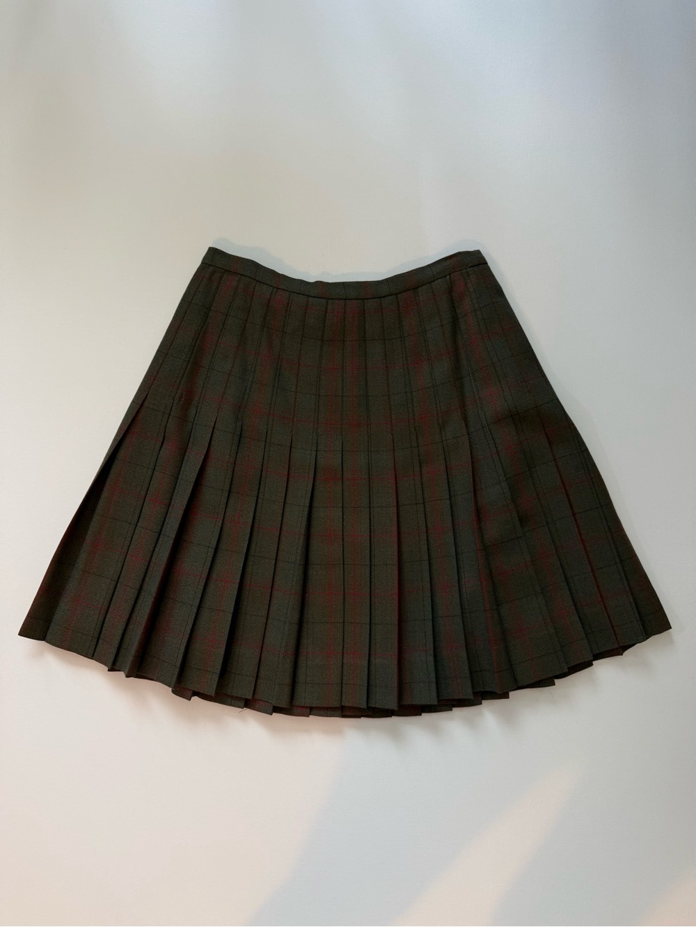 Christian Dior Olive Green 100% Wool Plaid Pleated Mini Skirt Size 6 Made Italy - Picture 8 of 16